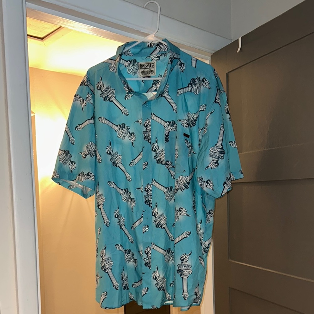 RSVLTS 3XL Statue of Liberty Design Button Down Short Sleeve